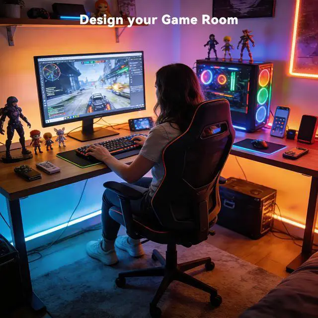 Alt view image 6 of 7 - RGB COB LED Strip Light, UL-Listed Music Sync Color Changing Dimmable Super Bright LED Lights, Multicolor Flexible Tape Light with RF Remote/App Control, for Bedroom, Party DIY Decor, 32.8ft