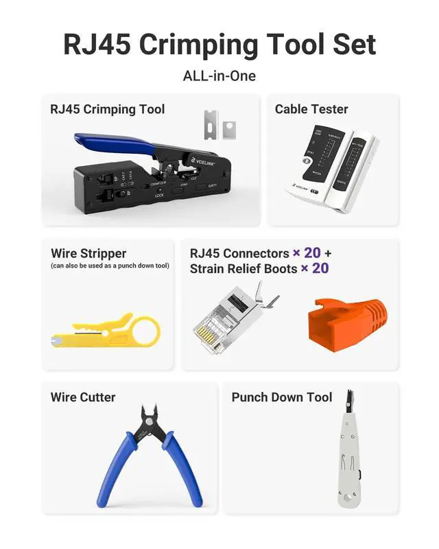 Alt view image 3 of 7 - RJ45 Crimp Tool, All-In-One Ethernet Pass Through Crimper for CAT7 CAT6A CAT6 CAT5e CAT5 Ethernet Connectors by Screw Adjustment (Kit-with Punch down Tool)