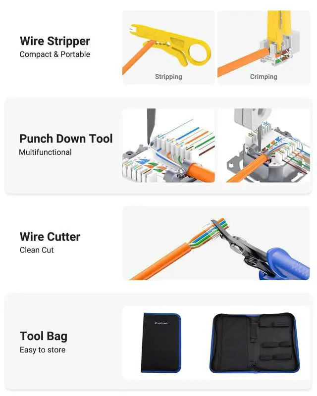 Alt view image 7 of 7 - RJ45 Crimp Tool, All-In-One Ethernet Pass Through Crimper for CAT7 CAT6A CAT6 CAT5e CAT5 Ethernet Connectors by Screw Adjustment (Kit-with Punch down Tool)