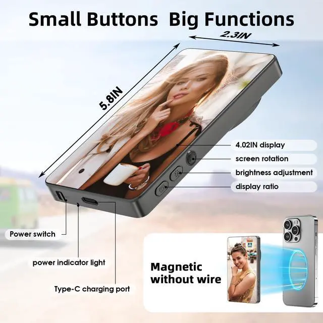 Alt view image 5 of 7 - Selfie Monitor Screen iPhone,Back Camera Selfie Monitor,1080P Display can Wirelessly Connect to Mobile Phones,Rear Camera for Selfie Vlog Live Stream,Compatible with iPhone/Android