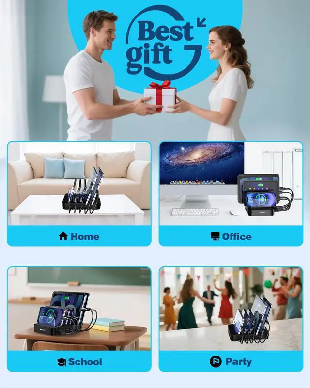 Alt view image 7 of 7 - Charging Station for Multiple Devices : 5 Port Multi USB-A Charger Stations Multi-Device Organizer Charging Dock Designed for iPhone iPad Cell Phone Tablets (7 Short Cables Included), Black