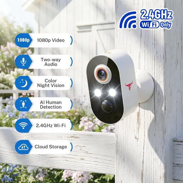 Alt view image 6 of 7 - Security Cameras Wireless Outdoor 1080P, 120° View, Battery Powered, Color Night Vision, Cloud Storage (Sold Separately), for Monitoring Visitors, Packages, Vehicles, Theft Prevention