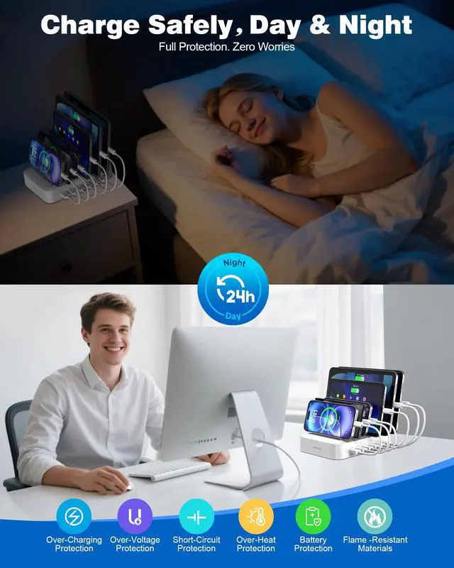 Alt view image 4 of 7 - Charging Station for Multiple Devices : 6 Port USB Charger Stations - Family Multi-Device Organizer Charging Dock - Designed for iPhone iPad Android Cell Phone Tablet and Electronic, White