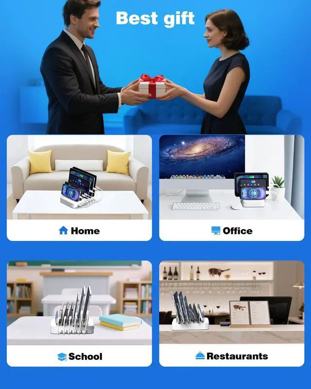 Alt view image 7 of 7 - Charging Station for Multiple Devices : 6 Port USB Charger Stations - Family Multi-Device Organizer Charging Dock - Designed for iPhone iPad Android Cell Phone Tablet and Electronic, White