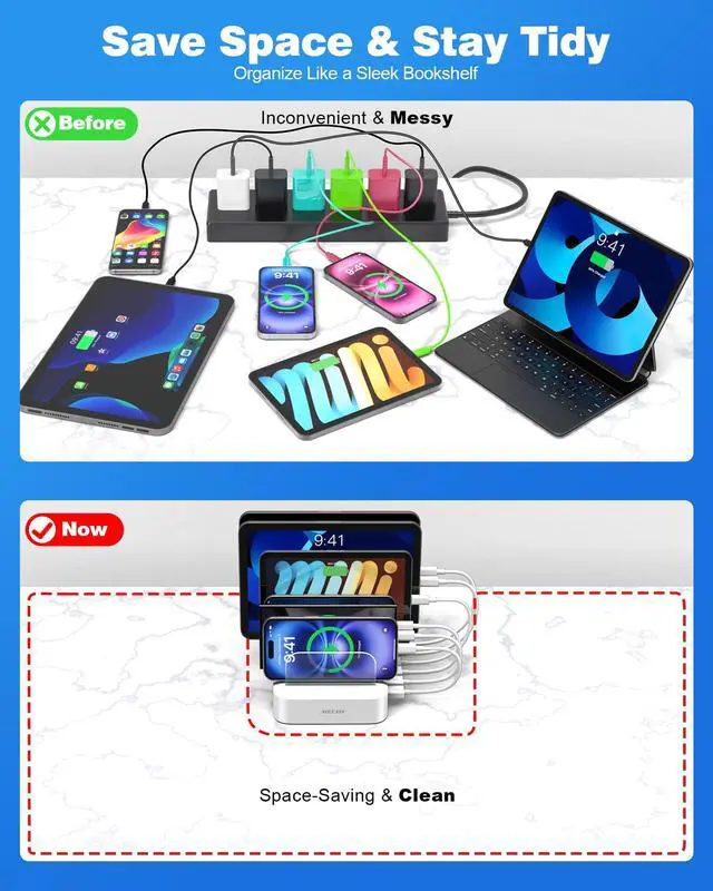 Alt view image 5 of 7 - Charging Station for Multiple Devices : 6 Port USB Charger Stations - Family Multi-Device Organizer Charging Dock - Designed for iPhone iPad Android Cell Phone Tablet and Electronic, White