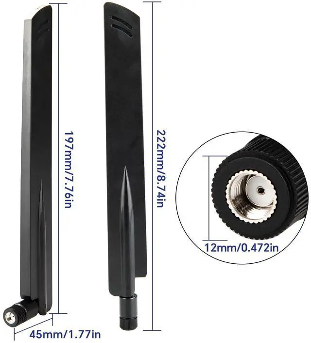 Alt view image 2 of 7 - WiFi 6/6E Tri-Band WiFi Antenna 2.4GHz/5GHz/6GHz 5dBi Omnidirectional Antenna RP-SMA Male for PC Desktop Computer PCI PCIe Router Security Camera Video Surveillance Monitor, 2 Pack