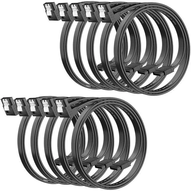 Main image of SATA Cable III 18 Inch (10-Pack), 7-Pin 90 Degree Right Angle Connector, 6Gbps SATA Data Cord with Locking Latch, Compatible with HDD, SDD, CD Driver, CD Writer, Black
