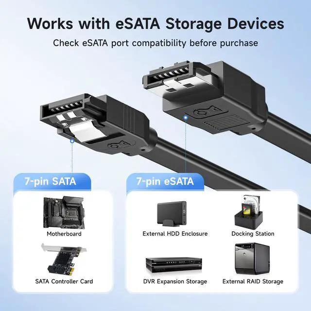Alt view image 3 of 6 - 2-Pack 6Gbps SATA to eSATA Cable - 3ft, eSATA to SATA Cable