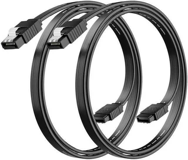 Main image of SATA Cable III Straight Angle Connector,18 Inch (2-Pack), 6Gbps SATA Data Cord with Locking Latch, Compatible with HDD, SDD, CD Driver, CD Writer, Black Cable