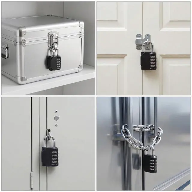 Alt view image 7 of 7 - Combination Lock, 4-Digit Waterproof Padlocks with Combination Code, Zinc Alloy Outdoor Lock for Door, Gym, Tool Boxes, Schools, Fences, Cabinet & Storage-Dark Black