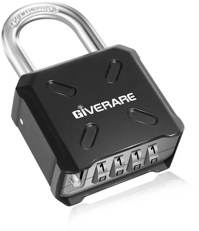 Main image of Heavy Duty Combination Padlock 4-Digit, Large Outdoor Metal Lock, One-Touch Unlocking Weatherproof Alloy Locks, High Security Padlocks for Gym, School, Locker, Fence, Gate, Hasp, Case-Black
