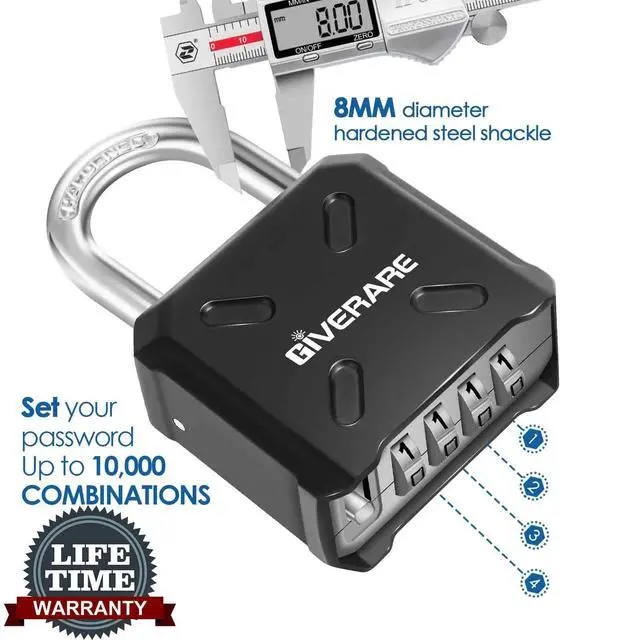 Alt view image 4 of 7 - Heavy Duty Combination Padlock 4-Digit, Large Outdoor Metal Lock, One-Touch Unlocking Weatherproof Alloy Locks, High Security Padlocks for Gym, School, Locker, Fence, Gate, Hasp, Case-Black