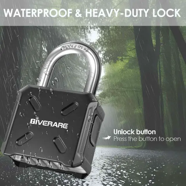 Alt view image 5 of 7 - Heavy Duty Combination Padlock 4-Digit, Large Outdoor Metal Lock, One-Touch Unlocking Weatherproof Alloy Locks, High Security Padlocks for Gym, School, Locker, Fence, Gate, Hasp, Case-Black