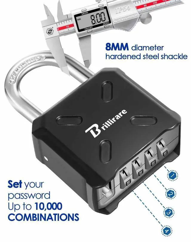 Alt view image 5 of 7 - Heavy Duty Combination Lock, 4 Digit Padlock Metal Outdoor, Weatherproof Alloy Locks One-Touch Unlocking, High Security Large Padlocks for Sheds, Fence, Gate Hasps, Storage Unit-Black