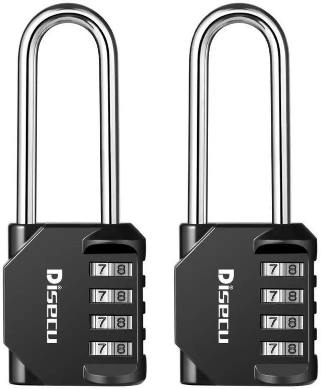 Main image of 2 Pack disecu 2.6 Inch Long Shackle Combination Lock, 4 Digit Outdoor Waterproof Padlock for School Gym Locker, Sports Locker, Storage Unit, Gate, Fence, Toolbox, Cabinet (Black)