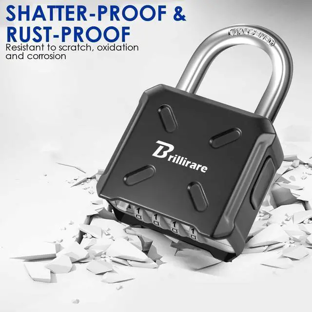 Alt view image 6 of 7 - Heavy Duty Combination Lock, 4 Digit Padlock Metal Outdoor, Weatherproof Alloy Locks One-Touch Unlocking, High Security Large Padlocks for Sheds, Fence, Gate Hasps, Storage Unit-Black