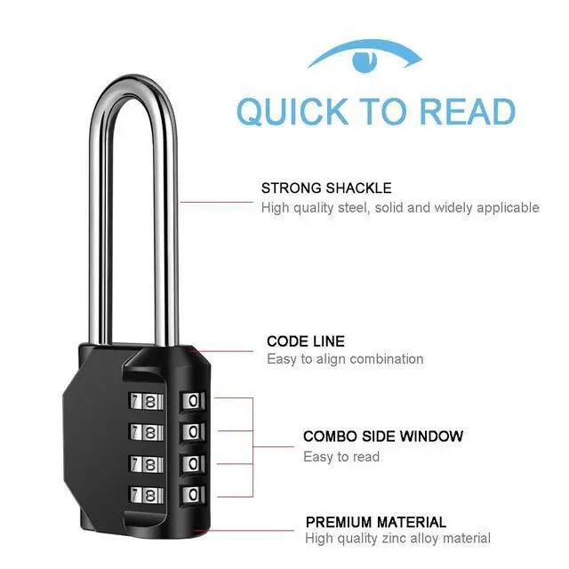 Alt view image 2 of 7 - 2 Pack disecu 2.6 Inch Long Shackle Combination Lock, 4 Digit Outdoor Waterproof Padlock for School Gym Locker, Sports Locker, Storage Unit, Gate, Fence, Toolbox, Cabinet (Black)