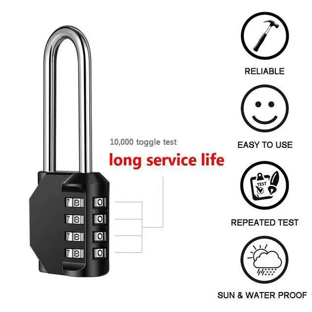 Alt view image 3 of 7 - 2 Pack disecu 2.6 Inch Long Shackle Combination Lock, 4 Digit Outdoor Waterproof Padlock for School Gym Locker, Sports Locker, Storage Unit, Gate, Fence, Toolbox, Cabinet (Black)