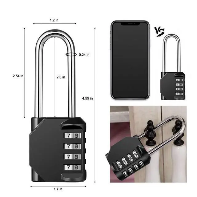 Alt view image 4 of 7 - 2 Pack disecu 2.6 Inch Long Shackle Combination Lock, 4 Digit Outdoor Waterproof Padlock for School Gym Locker, Sports Locker, Storage Unit, Gate, Fence, Toolbox, Cabinet (Black)