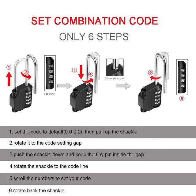 Alt view image 5 of 7 - 2 Pack disecu 2.6 Inch Long Shackle Combination Lock, 4 Digit Outdoor Waterproof Padlock for School Gym Locker, Sports Locker, Storage Unit, Gate, Fence, Toolbox, Cabinet (Black)