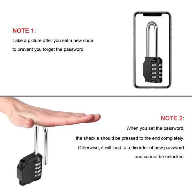 Alt view image 7 of 7 - 2 Pack disecu 2.6 Inch Long Shackle Combination Lock, 4 Digit Outdoor Waterproof Padlock for School Gym Locker, Sports Locker, Storage Unit, Gate, Fence, Toolbox, Cabinet (Black)