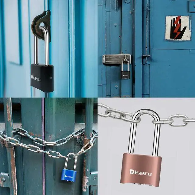 Alt view image 5 of 6 - 1 Pack disecu Heavy Duty 4 Digit Combination Lock, 2.5 Inch Long Shackle Outdoor Waterproof Padlock for School Gym Locker, Storage Unit, Fence, Gate, Toolbox (Black)