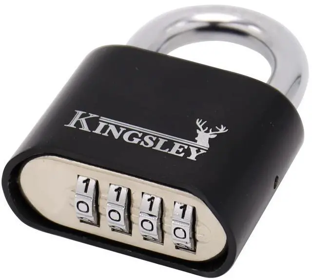Alt view image 2 of 5 - Heavy Duty Outdoor Combination Padlock Weatherproof Resettable 4-Digit Padlock for Gates, Sheds & Fences Hardened Steel Shackle, Keyless Combo Lock (1 Pack)