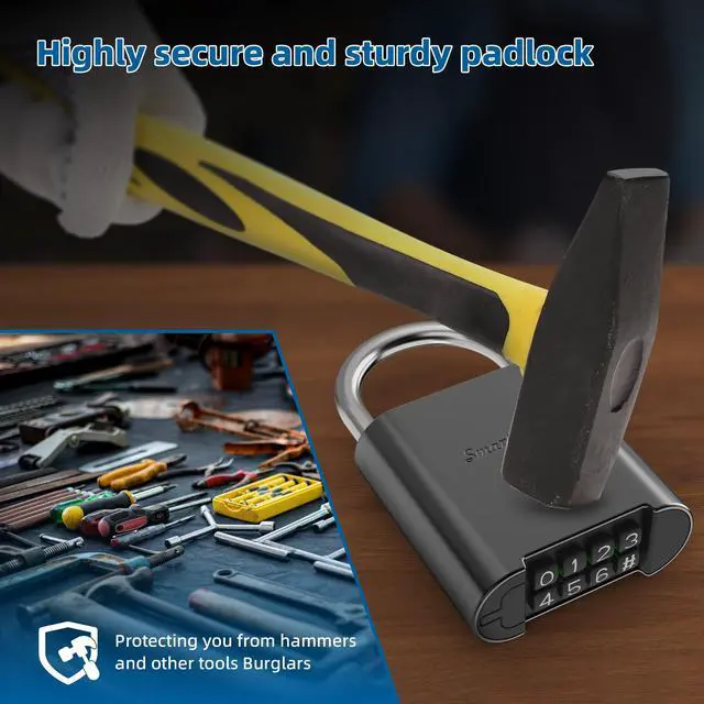 Alt view image 7 of 7 - Keyless Keypad Digital Combination Padlock, IP66 Waterproof Outdoor Lock, Gym Lock & Locker Lock for Gym, School, Company, Pool, Gate, Fence, Warehouse