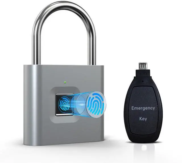 Main image of Fingerprint Padlock with Emergency Key, IP66 Waterproof and Rustproof, Outdoor Indoor Universal Smart Lock for Warehouses, Gym, Schools, Homes, Office Cabinets(Sliver-Plus)