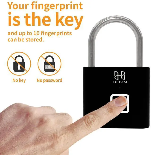 Alt view image 3 of 7 - Fingerprint Padlock, Keyless Biometric Gate Locks for Outdoor Fence Storage Gym, Smart Lock with USB Rechageable (Black)