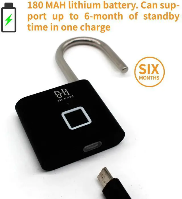 Alt view image 4 of 7 - Fingerprint Padlock, Keyless Biometric Gate Locks for Outdoor Fence Storage Gym, Smart Lock with USB Rechageable (Black)