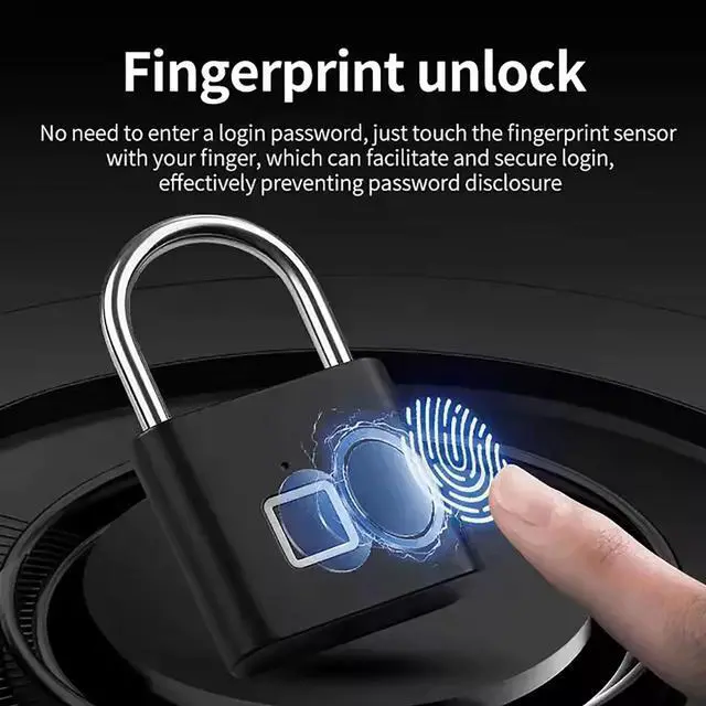 Alt view image 7 of 7 - Fingerprint Padlock, Keyless Biometric Gate Locks for Outdoor Fence Storage Gym, Smart Lock with USB Rechageable (Black)