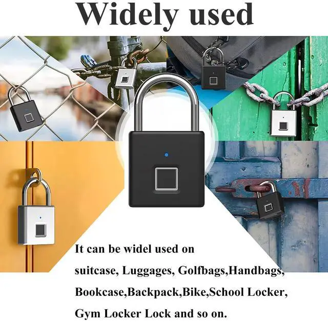 Alt view image 6 of 7 - Fingerprint Padlock, Keyless Biometric Gate Locks for Outdoor Fence Storage Gym, Smart Lock with USB Rechageable (Black)