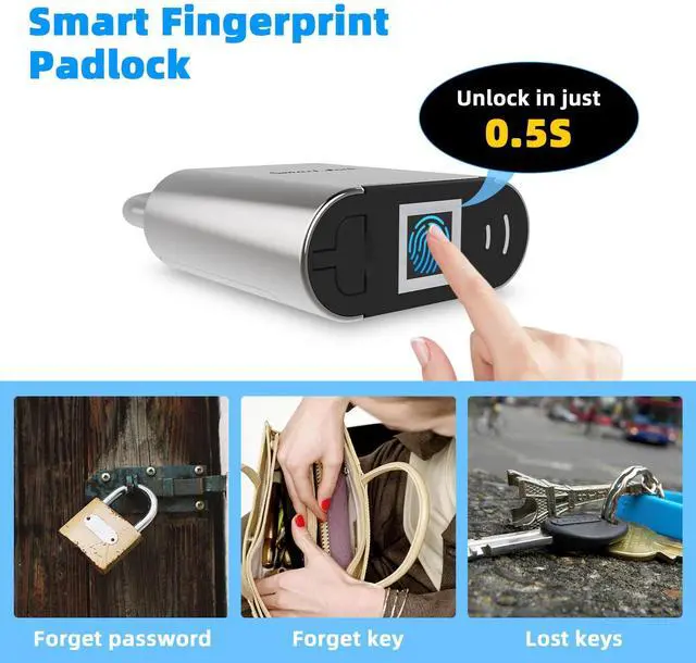 Alt view image 2 of 7 - Fingerprint Padlock, Biometric Smart Lock, IP66 Waterproof, Rechargeable Zinc Alloy Gym Lock for Athletes, Students, Swimmers & Outdoor Enthusiasts, for School Lockers, Pools & Luggage