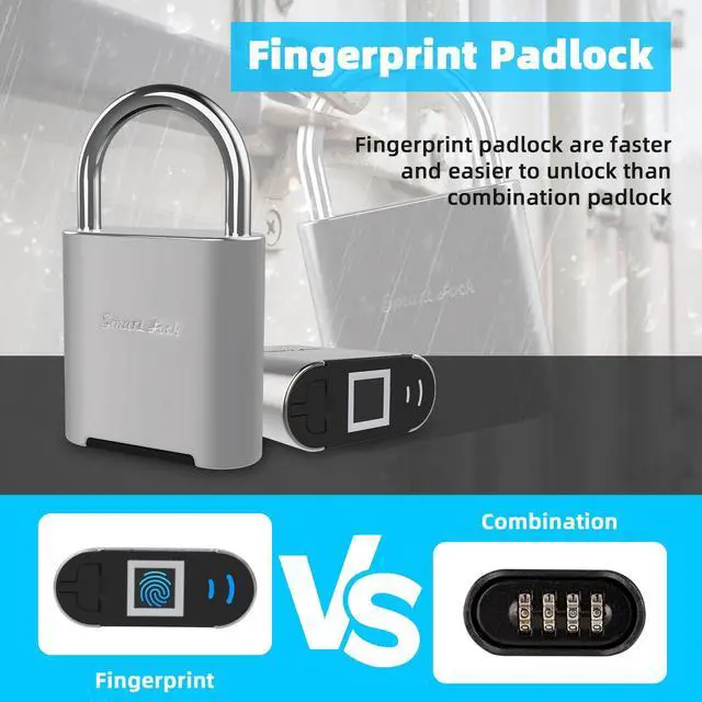 Alt view image 3 of 7 - Fingerprint Padlock, Biometric Smart Lock, IP66 Waterproof, Rechargeable Zinc Alloy Gym Lock for Athletes, Students, Swimmers & Outdoor Enthusiasts, for School Lockers, Pools & Luggage