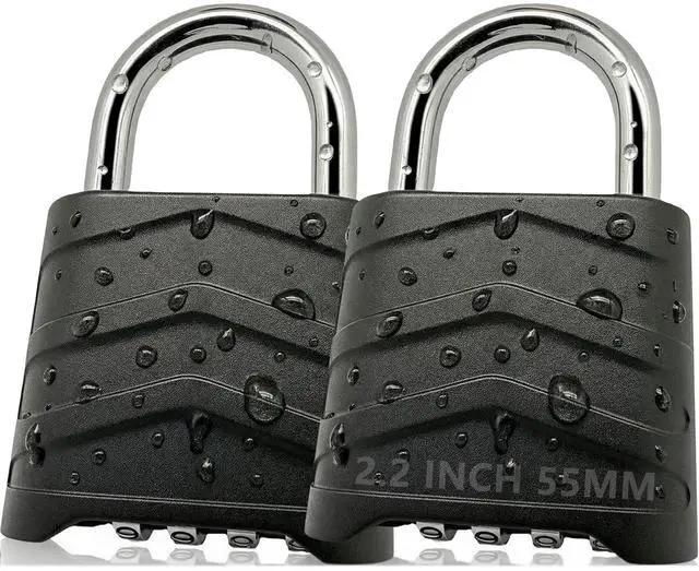 Main image of 2 Pack Large Combination Padlock Outdoor, 2.2" 55mm All-Weather Combo Lock, 4 Digit Resettable Heavy Duty High Security for Gate, Fence, Home, School, Warehouse, Storage, Chain, Fishing