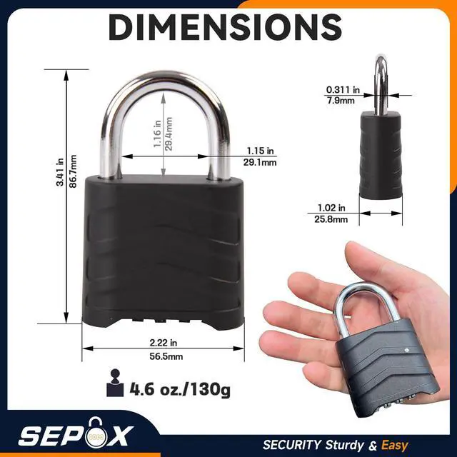 Alt view image 2 of 7 - 2 Pack Large Combination Padlock Outdoor, 2.2" 55mm All-Weather Combo Lock, 4 Digit Resettable Heavy Duty High Security for Gate, Fence, Home, School, Warehouse, Storage, Chain, Fishing