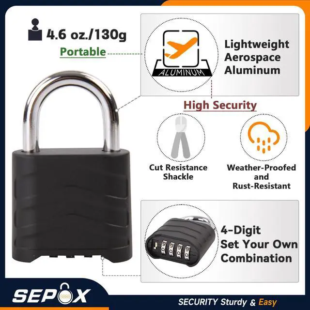 Alt view image 3 of 7 - 2 Pack Large Combination Padlock Outdoor, 2.2" 55mm All-Weather Combo Lock, 4 Digit Resettable Heavy Duty High Security for Gate, Fence, Home, School, Warehouse, Storage, Chain, Fishing