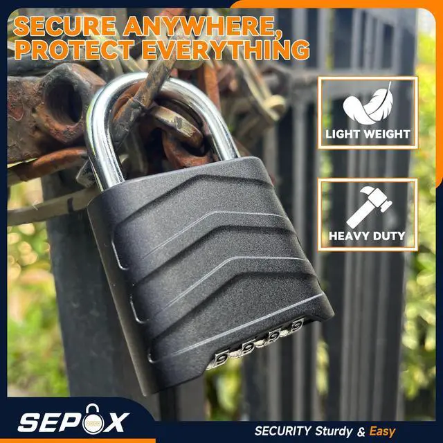 Alt view image 5 of 7 - 2 Pack Large Combination Padlock Outdoor, 2.2" 55mm All-Weather Combo Lock, 4 Digit Resettable Heavy Duty High Security for Gate, Fence, Home, School, Warehouse, Storage, Chain, Fishing