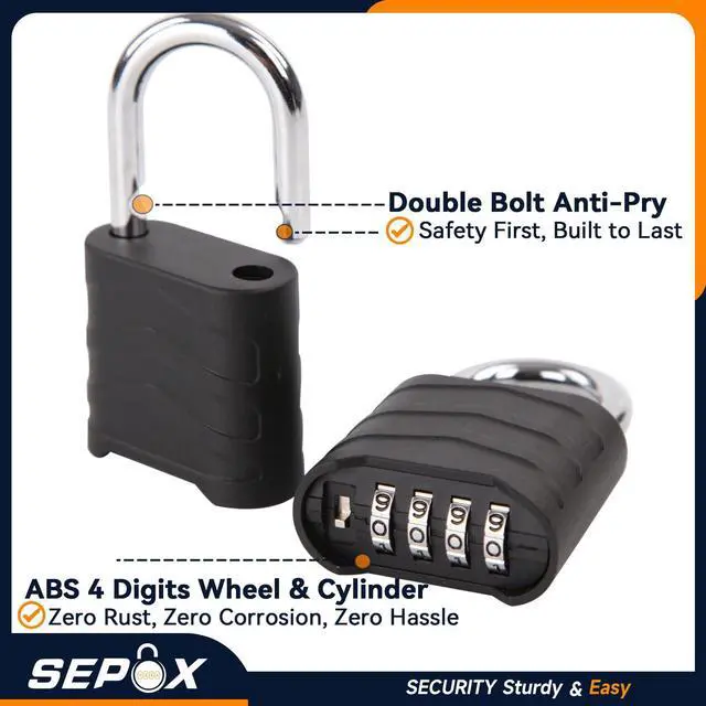 Alt view image 6 of 7 - 2 Pack Large Combination Padlock Outdoor, 2.2" 55mm All-Weather Combo Lock, 4 Digit Resettable Heavy Duty High Security for Gate, Fence, Home, School, Warehouse, Storage, Chain, Fishing