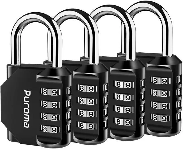Main image of 4 Pack Combination Lock for Locker 4 Digit Outdoor Waterproof Padlock for School, Gym, Sports, Fence, Toolbox, Gate, Case, Outdoor, Hasp Storage, Cabinets (Black)