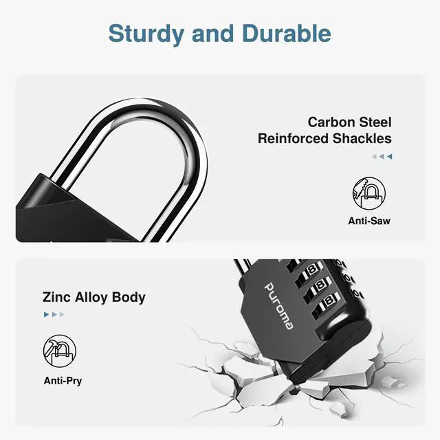 Alt view image 4 of 7 - 4 Pack Combination Lock for Locker 4 Digit Outdoor Waterproof Padlock for School, Gym, Sports, Fence, Toolbox, Gate, Case, Outdoor, Hasp Storage, Cabinets (Black)