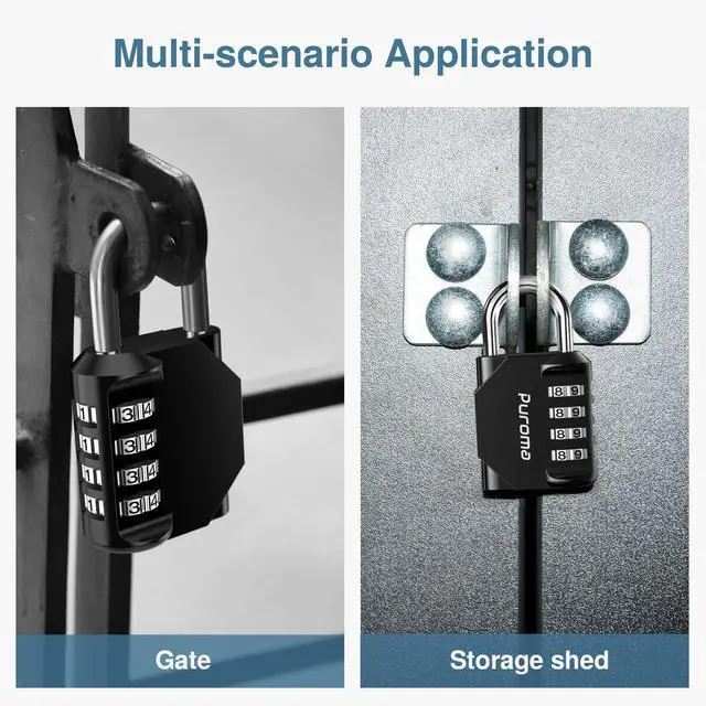 Alt view image 6 of 7 - 4 Pack Combination Lock for Locker 4 Digit Outdoor Waterproof Padlock for School, Gym, Sports, Fence, Toolbox, Gate, Case, Outdoor, Hasp Storage, Cabinets (Black)