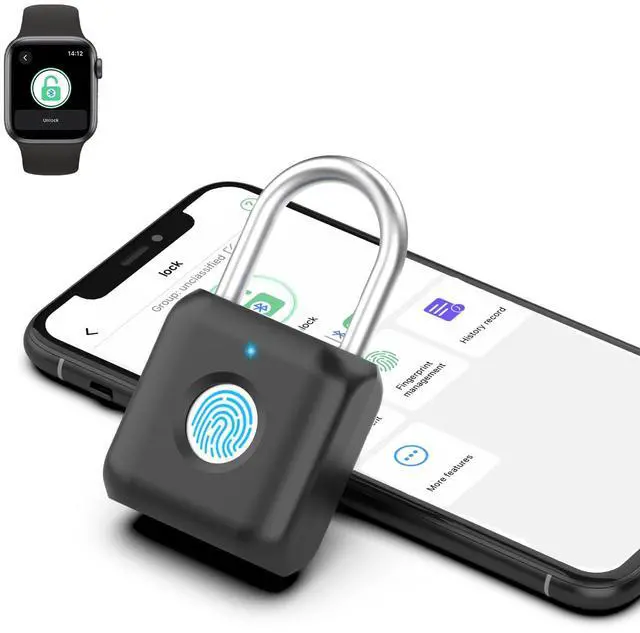 Main image of Fingerprint Padlock eLinkSmart Gym Locker Lock for Boys with Phone App iOS Watch Metal Keyless Combination Locks for School Sports Locker Toolbox Hasp Storage Obsidian Black
