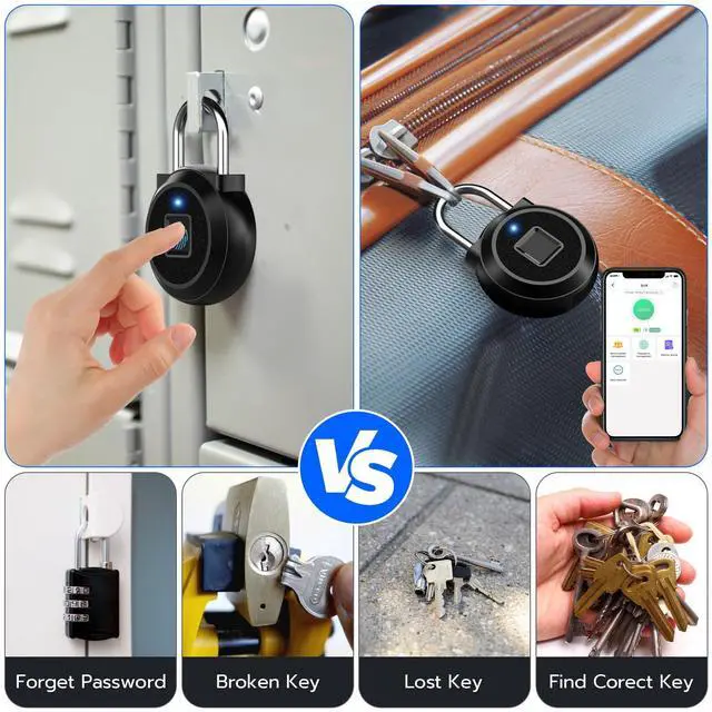 Alt view image 2 of 7 - Gym Locker Padlock Fingerprint Padlock eLinkSmart - Waterproof Keyless Smart Lock Bluetooth App Authorized View Record Combination Padlock for School Gym Locker Gun Case Field Box Black