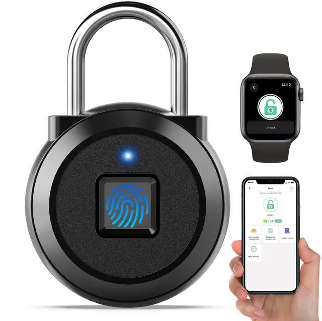 Main image of Gym Locker Padlock Fingerprint Padlock eLinkSmart - Waterproof Keyless Smart Lock Bluetooth App Authorized View Record Combination Padlock for School Gym Locker Gun Case Field Box Black