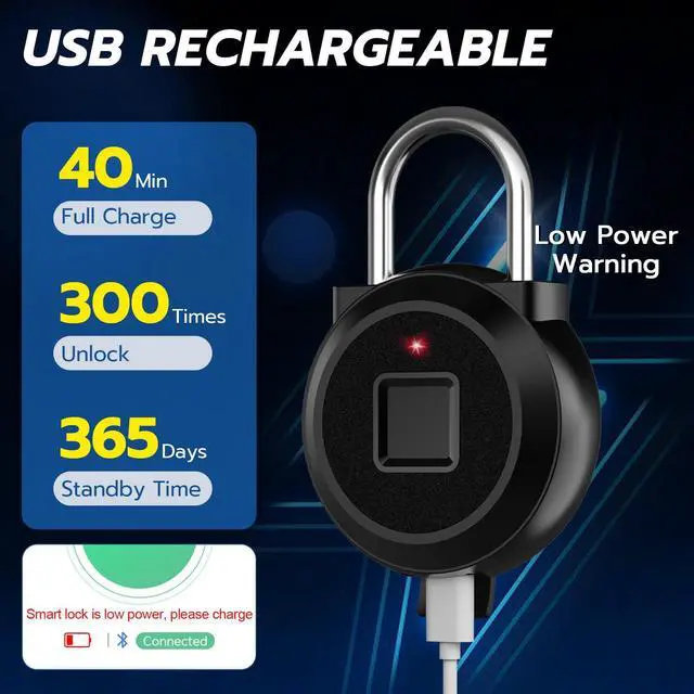 Alt view image 4 of 7 - Gym Locker Padlock Fingerprint Padlock eLinkSmart - Waterproof Keyless Smart Lock Bluetooth App Authorized View Record Combination Padlock for School Gym Locker Gun Case Field Box Black
