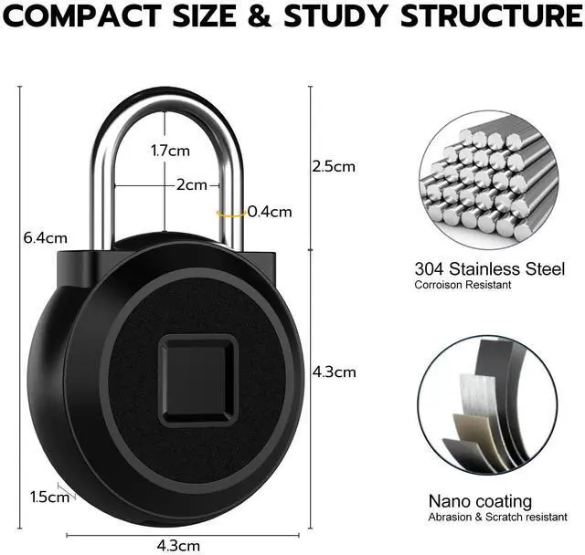 Alt view image 6 of 7 - Gym Locker Padlock Fingerprint Padlock eLinkSmart - Waterproof Keyless Smart Lock Bluetooth App Authorized View Record Combination Padlock for School Gym Locker Gun Case Field Box Black