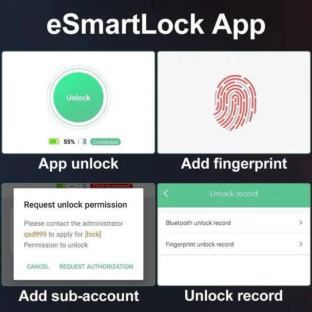 Alt view image 5 of 7 - Gym Locker Padlock Fingerprint Padlock eLinkSmart - Waterproof Keyless Smart Lock Bluetooth App Authorized View Record Combination Padlock for School Gym Locker Gun Case Field Box Black
