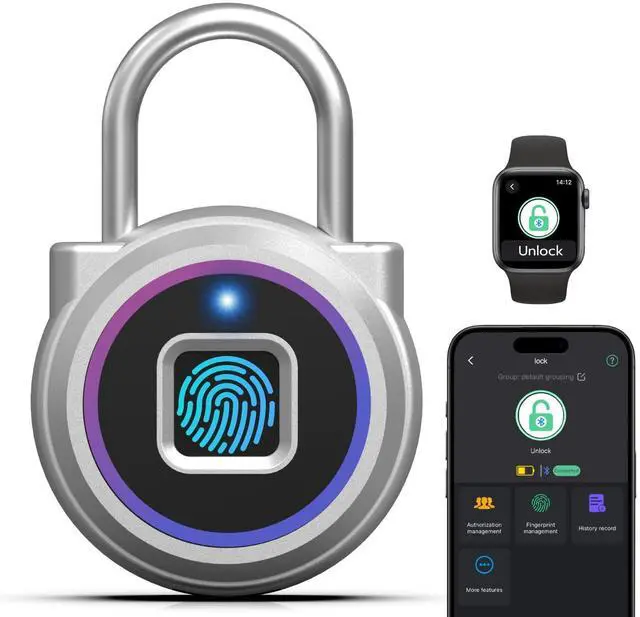 Main image of Smart Padlock,Fingerprint Locker Lock,Biometric Fingerprint Padlock Outdoor Waterproof Gym Lock for Locker Gym Fence Gate Toolbox Case Storage